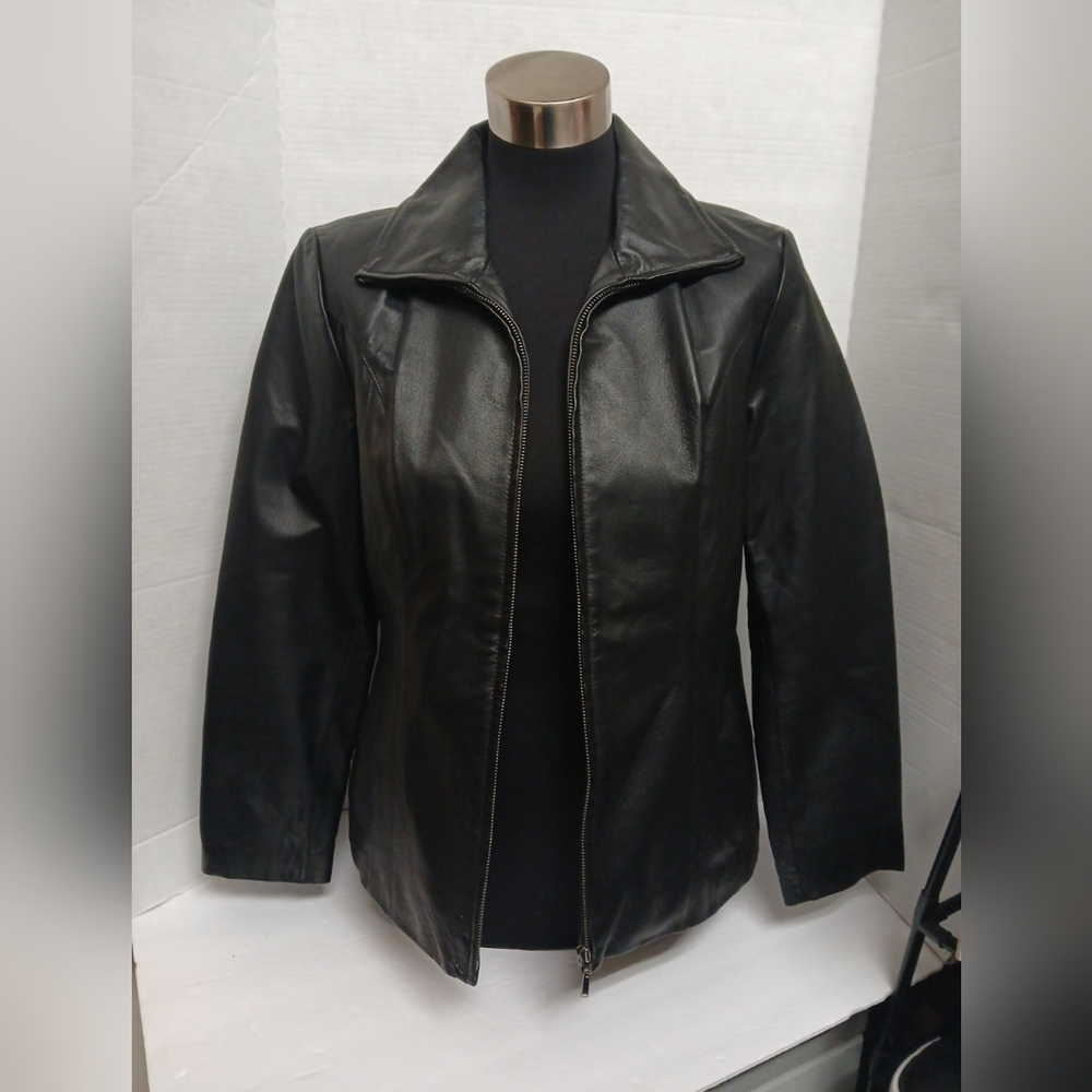 Vintage East 5th Women's Classic Black Genuine Leather Jacket Size Petite Medium - Picture 4 of 12